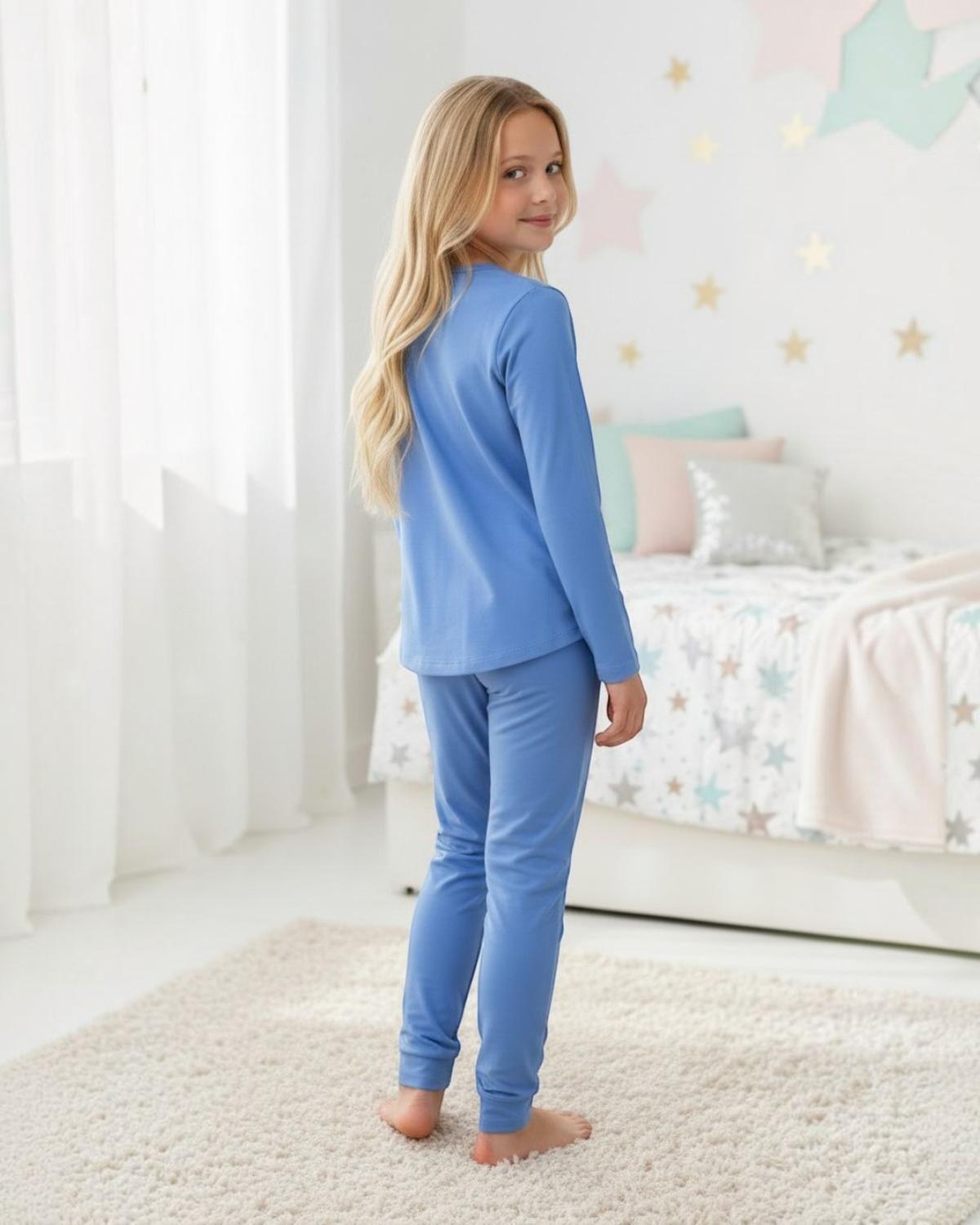 Pijama Niña Estampado Super Star Celeste-3