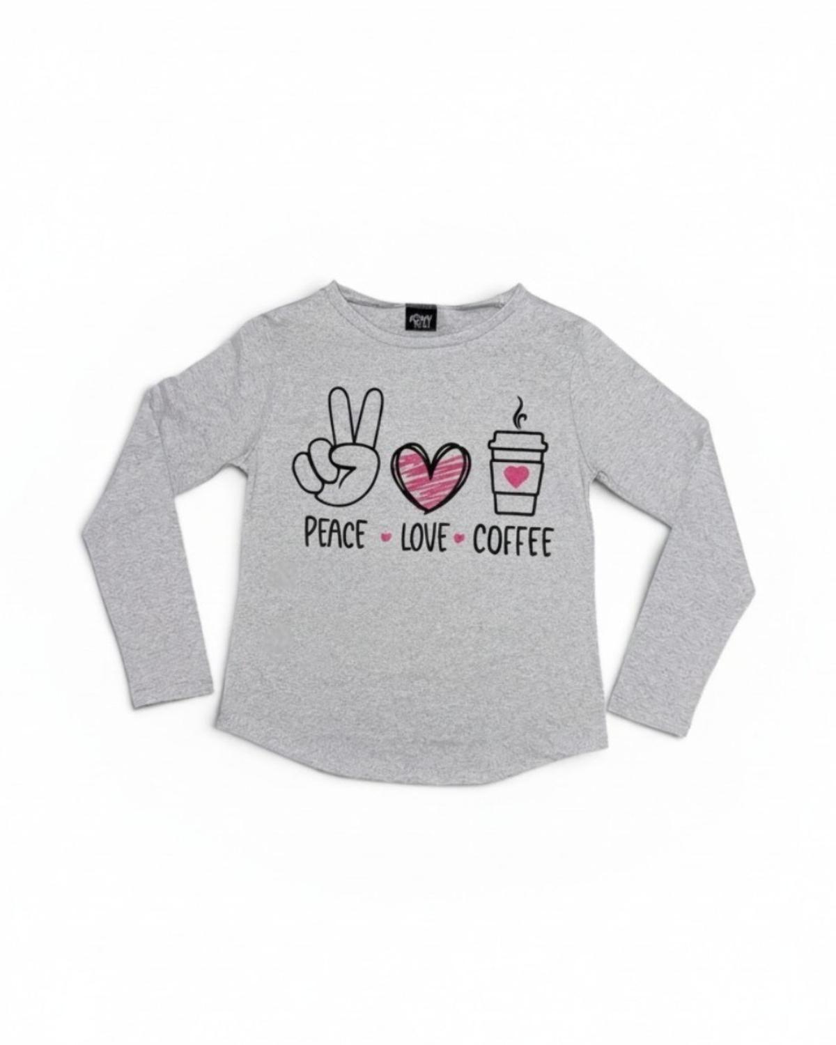 Pijama Mujer Algodón Peace Love Coffee Gris-4