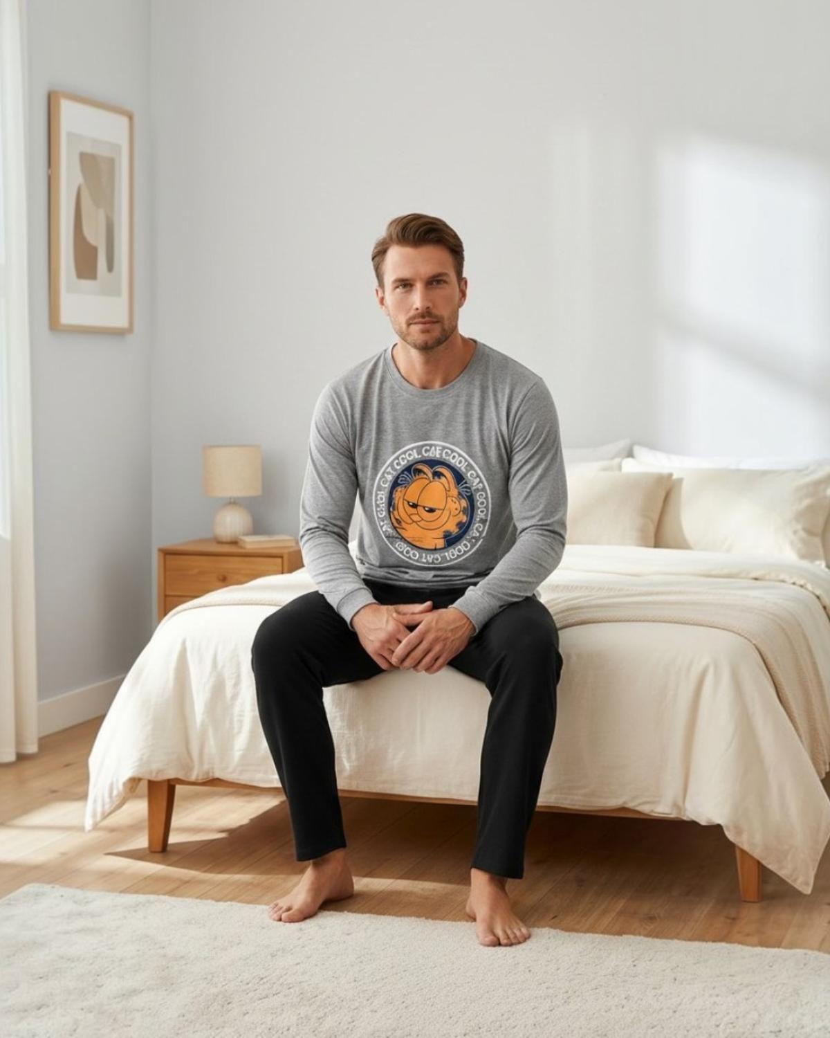 Pijama Hombre Algodón Estampado Garfield Gris-2