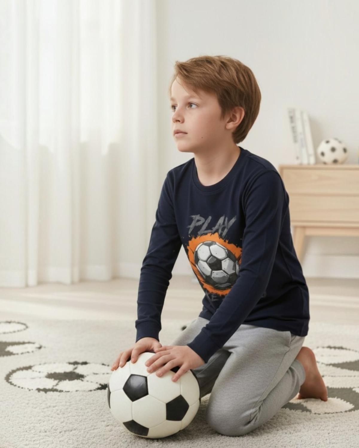 Pijama Niño Algodón Estampado Football Azul-2