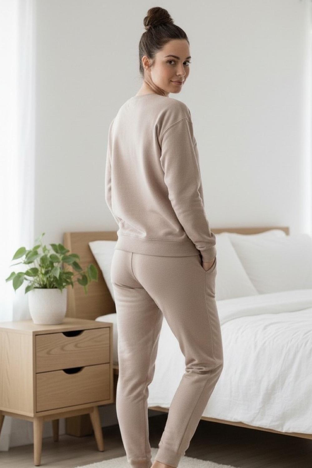 Set Franela Mujer Estampado Flor de Loto Beige-4