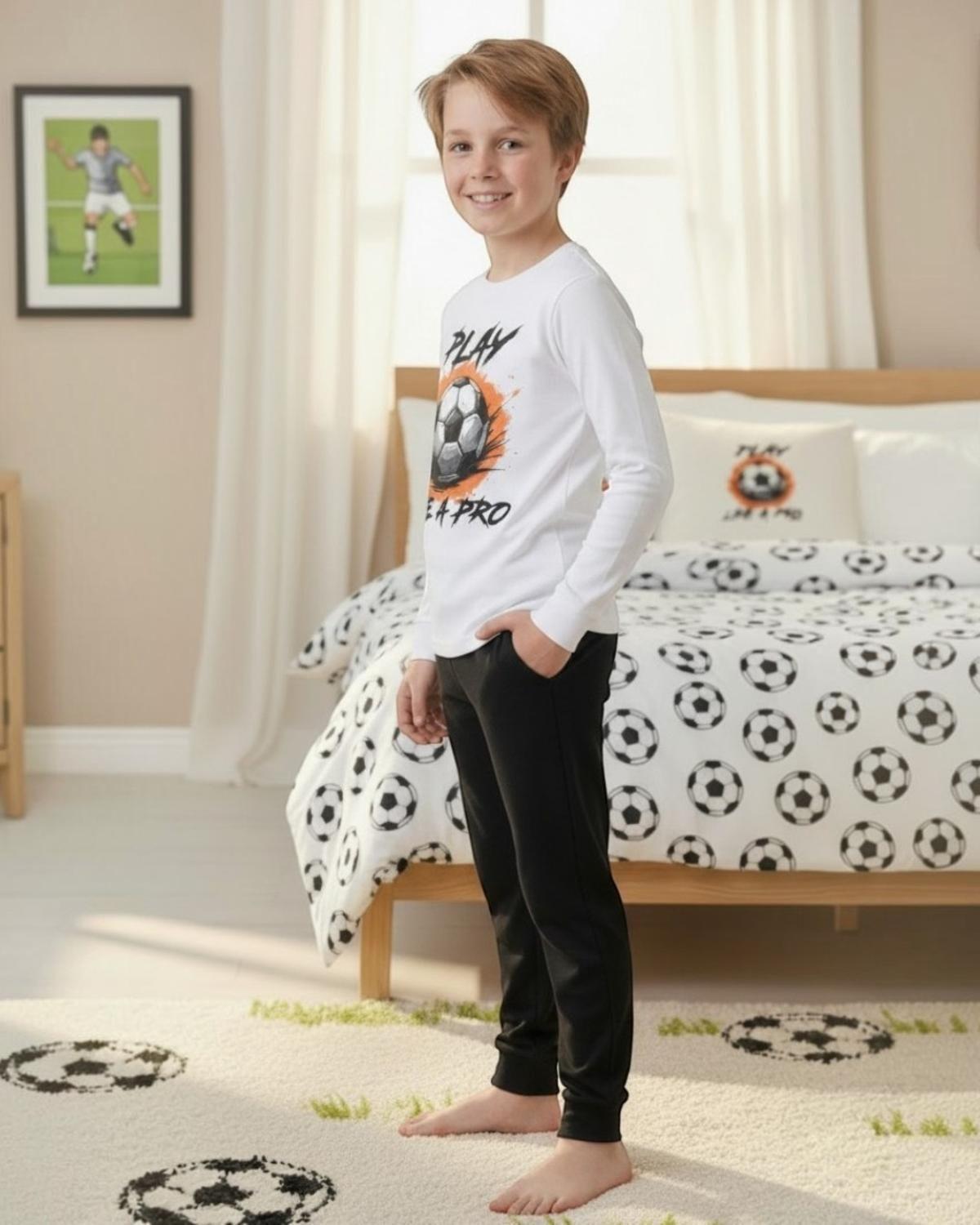 Pijama Niño Algodón Estampado Football Blanco-2