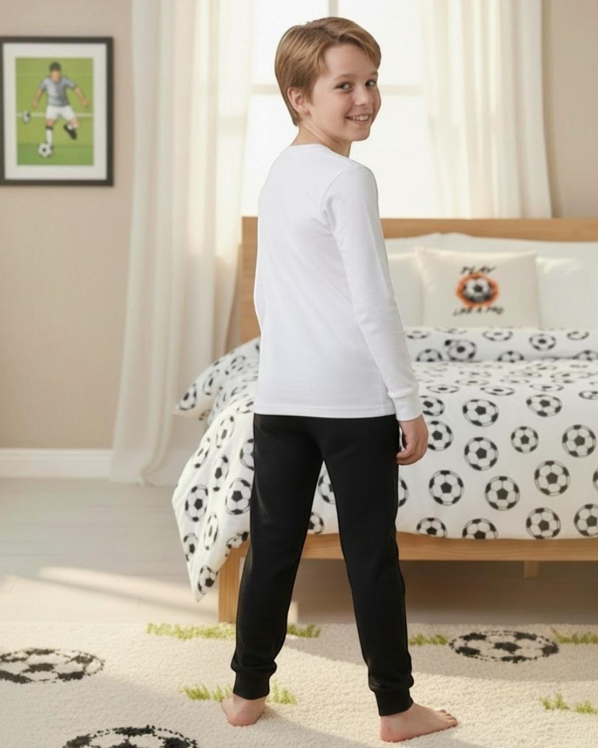 Pijama Niño Algodón Estampado Football Blanco-3