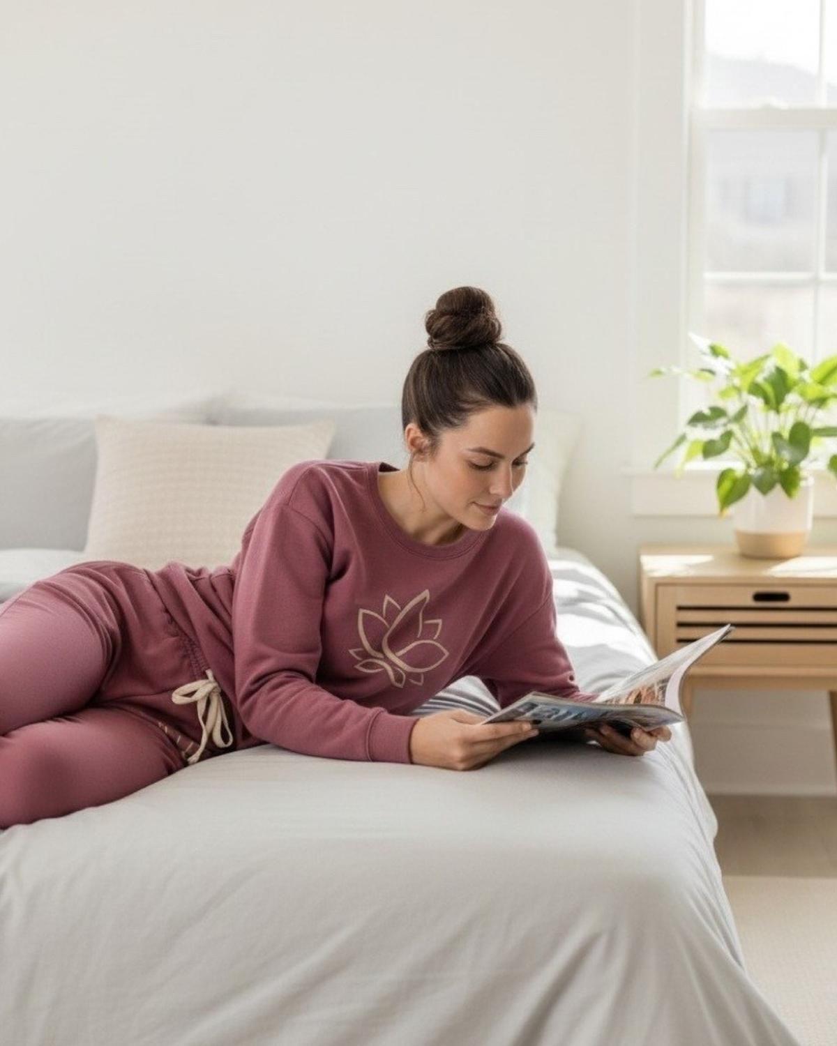 Pijama Franela Mujer Estampado Flor de Loto Burdeo-2
