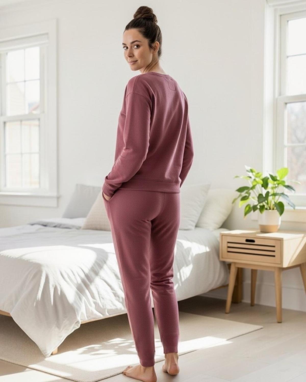 Pijama Franela Mujer Estampado Flor de Loto Burdeo-4