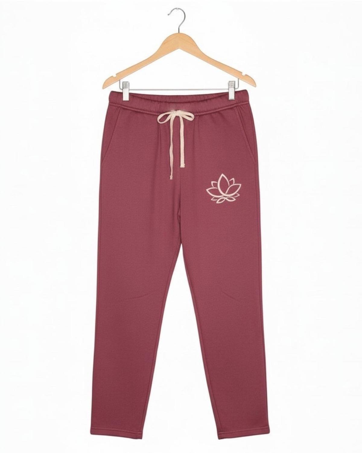 Pijama Franela Mujer Estampado Flor de Loto Burdeo-6