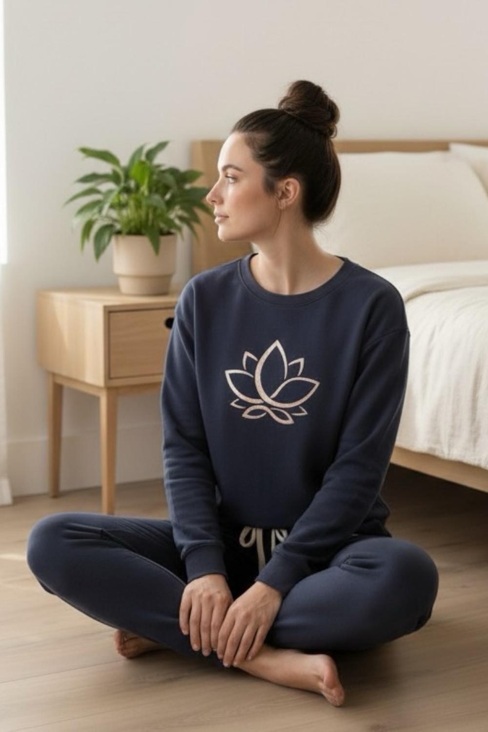 Set Franela Mujer Estampado Flor de Loto Acero-2