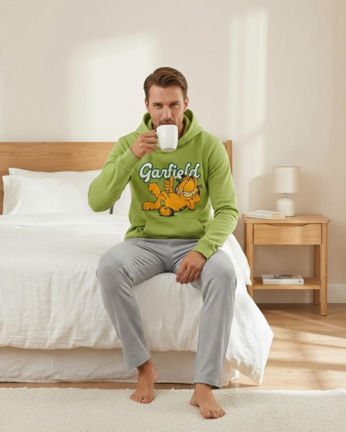 Pijama Hombre Franela Estampado Garfield Verde-2