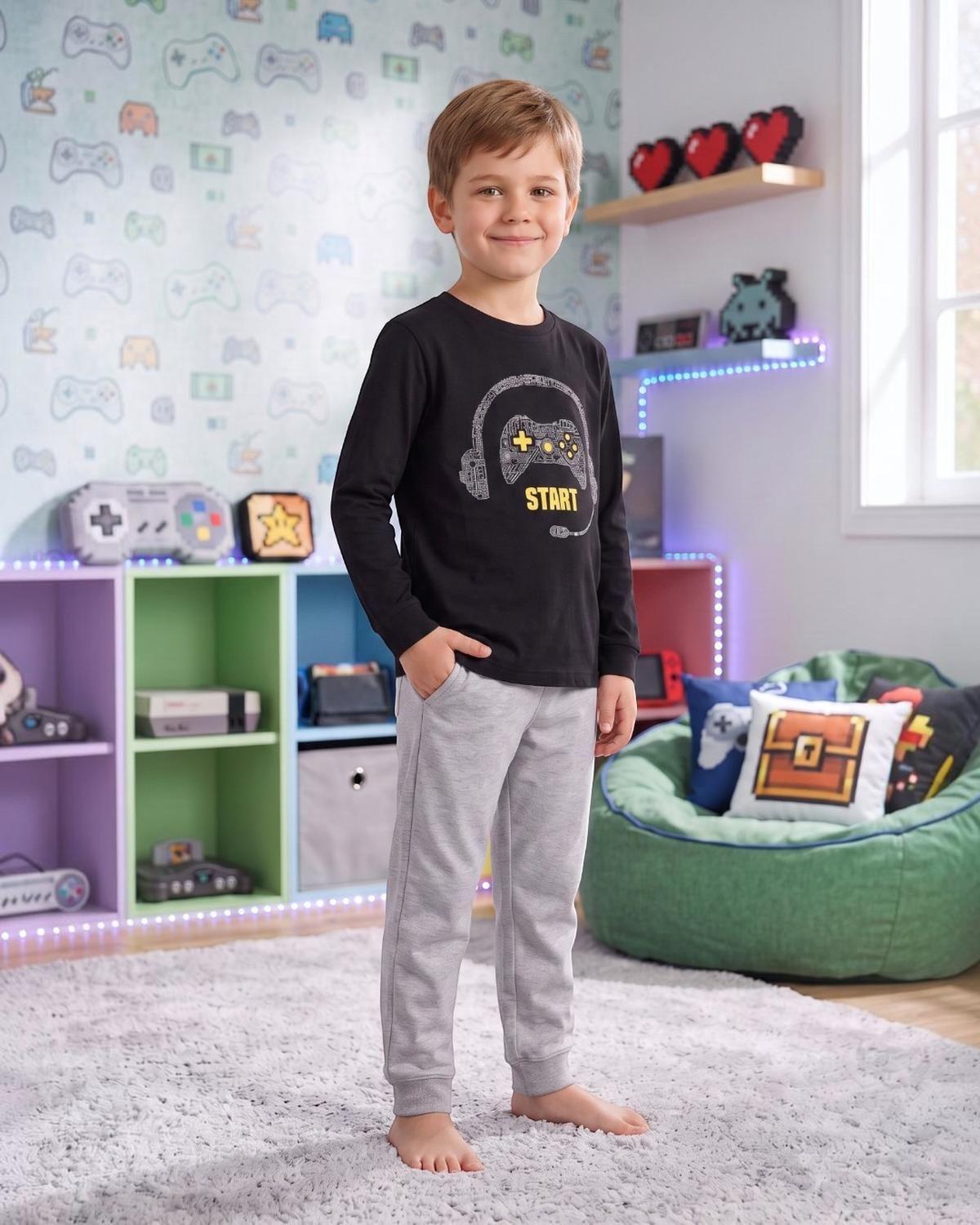 Pijama Niño Algodón Estampado Gamer Negro-1