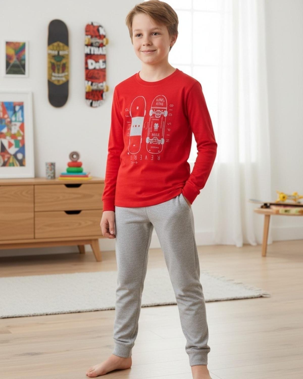 Pijama Niño Algodón Estampado Skate Rojo-0