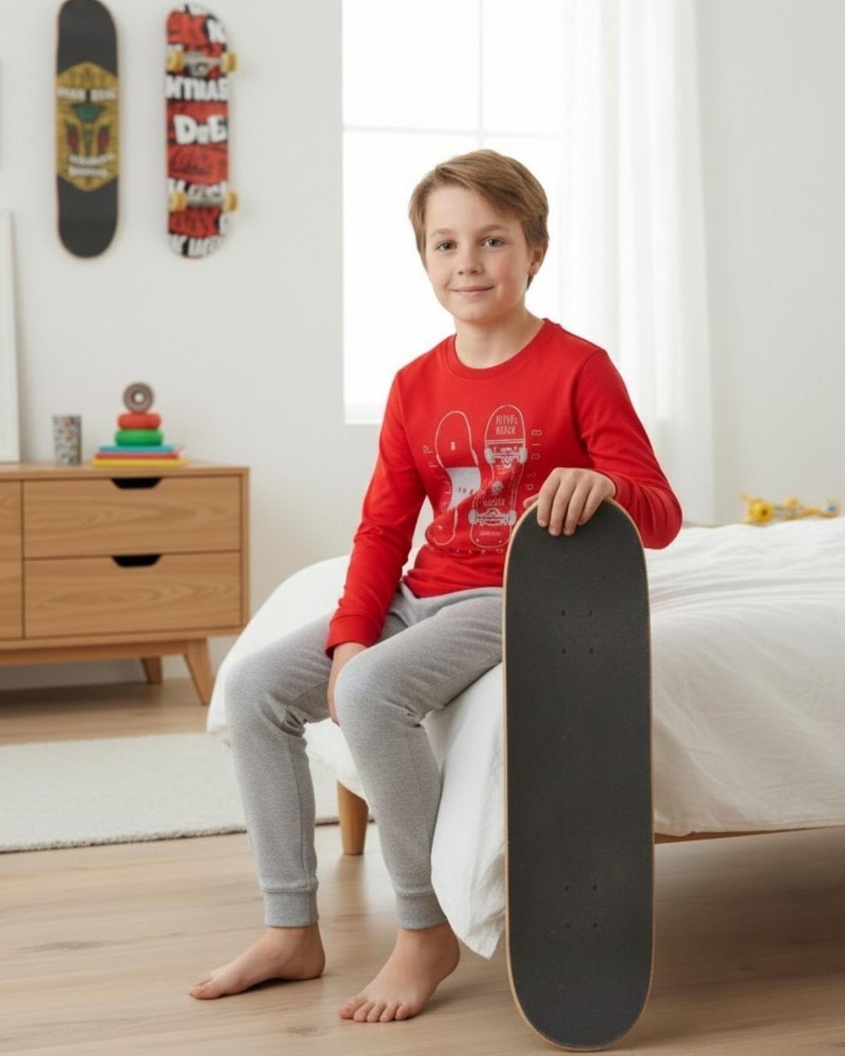 Pijama Niño Algodón Estampado Skate Rojo-2