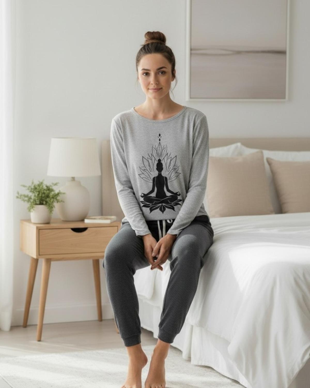 Pijama Mujer Algodón Yoga Gris-2