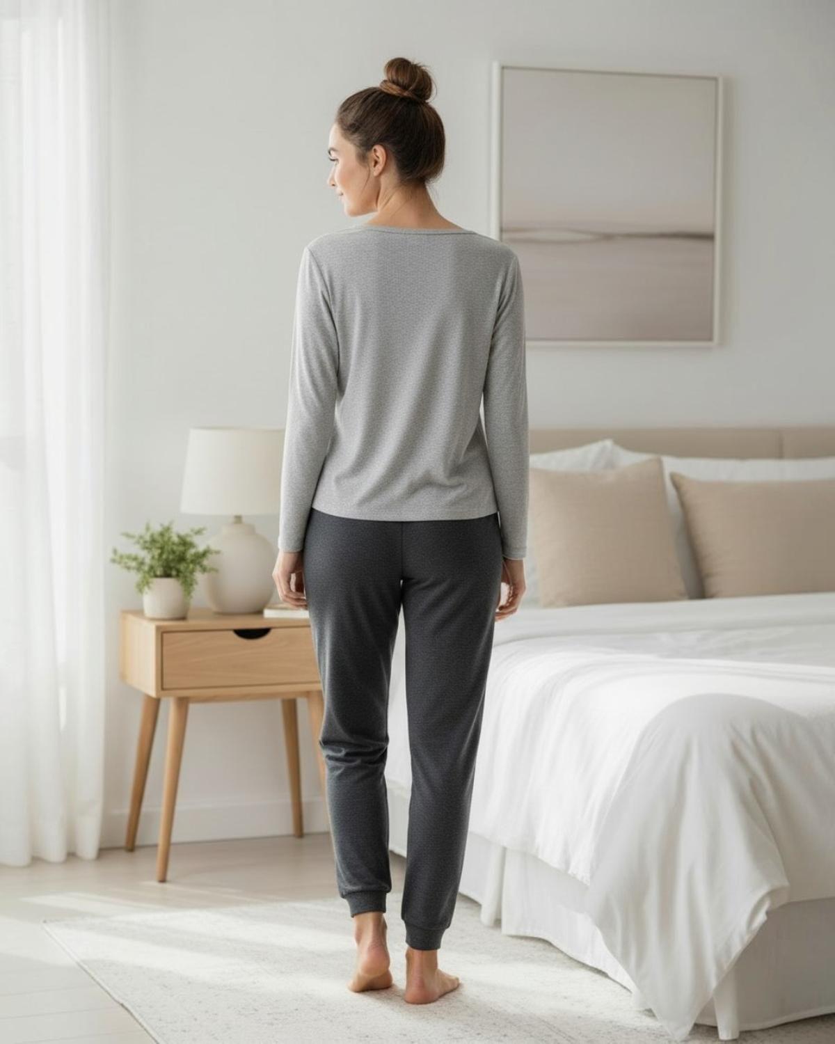 Pijama Mujer Algodón Yoga Gris-3
