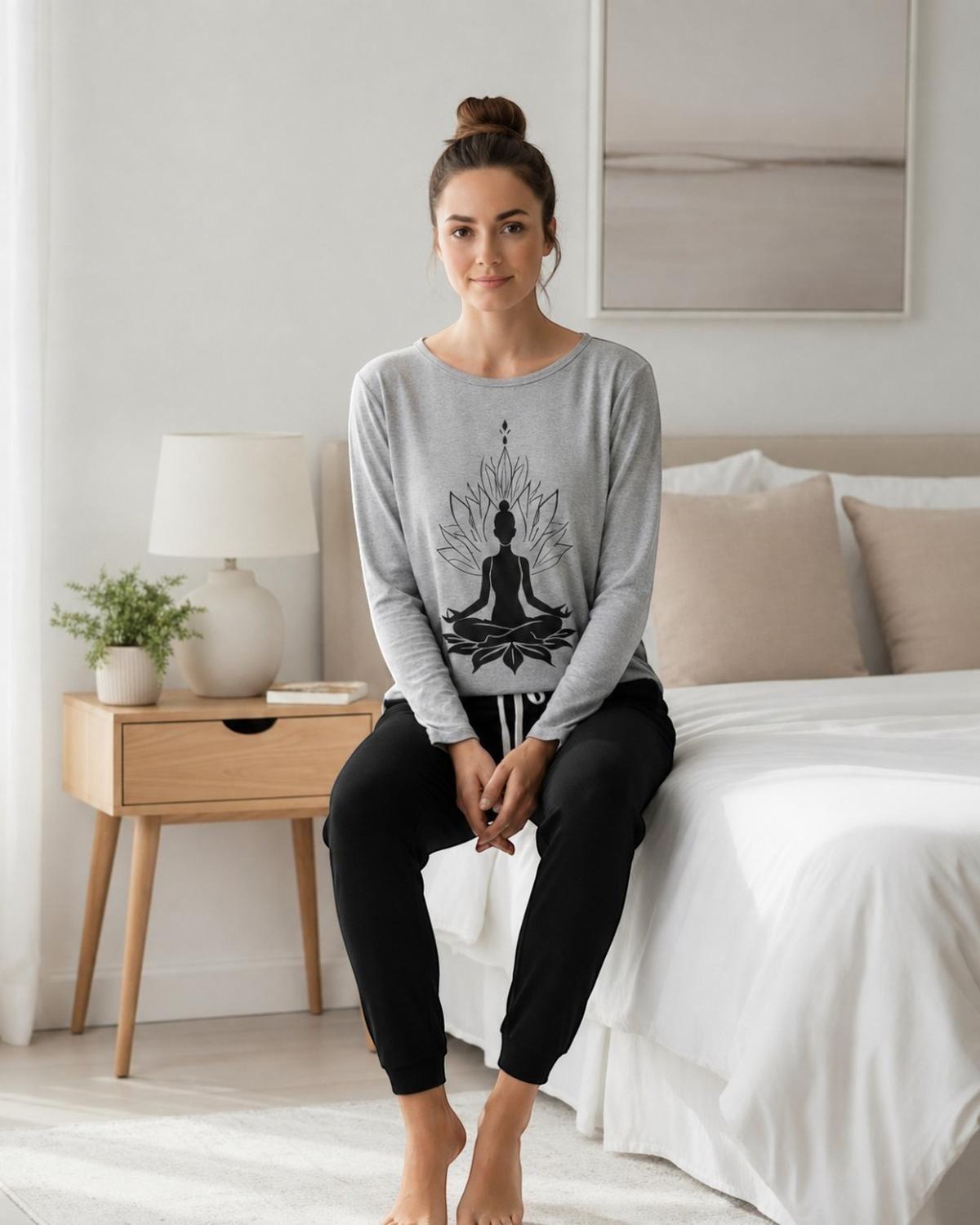 Pijama Mujer Algodón Yoga Gris-2