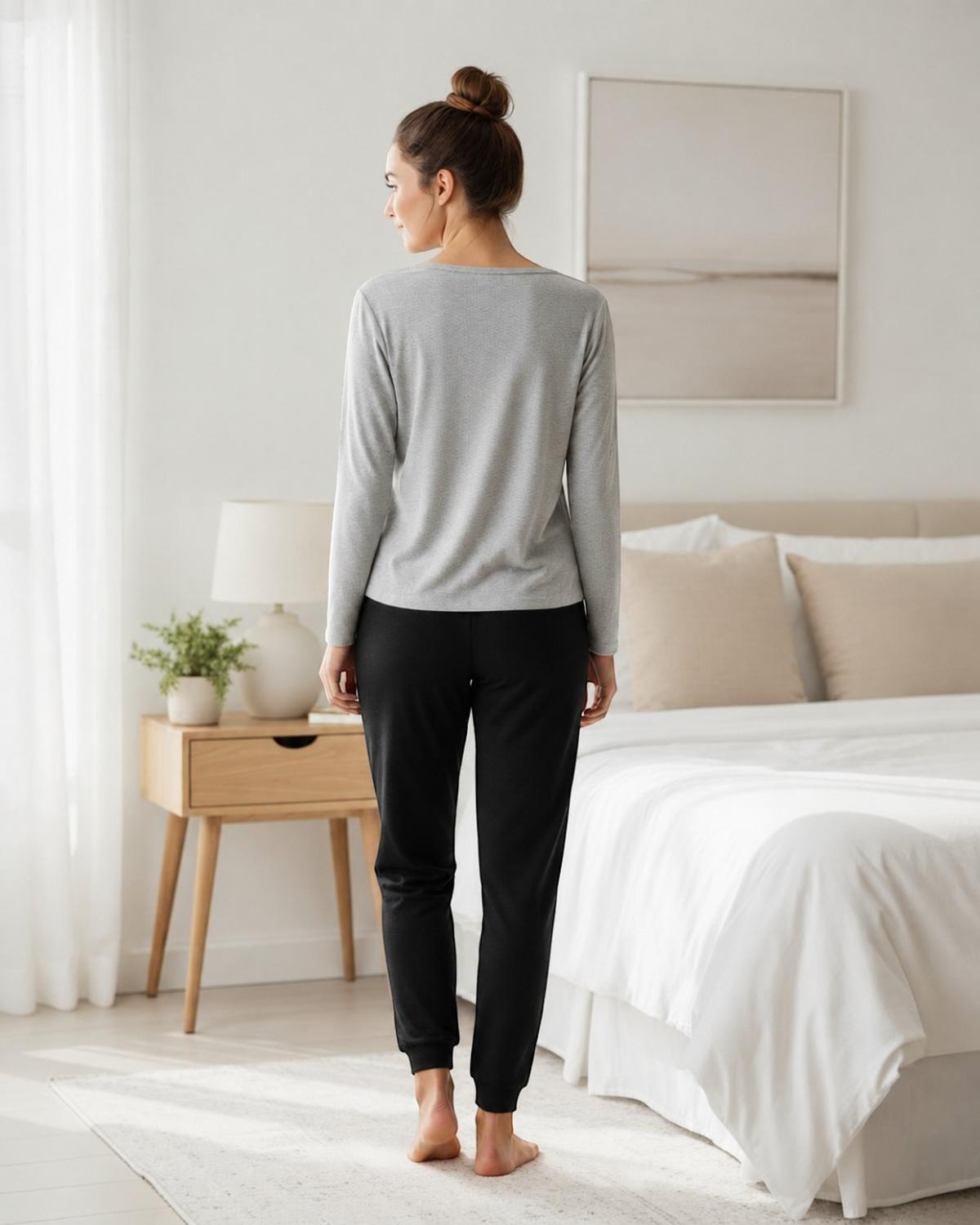 Pijama Mujer Algodón Yoga Gris-3