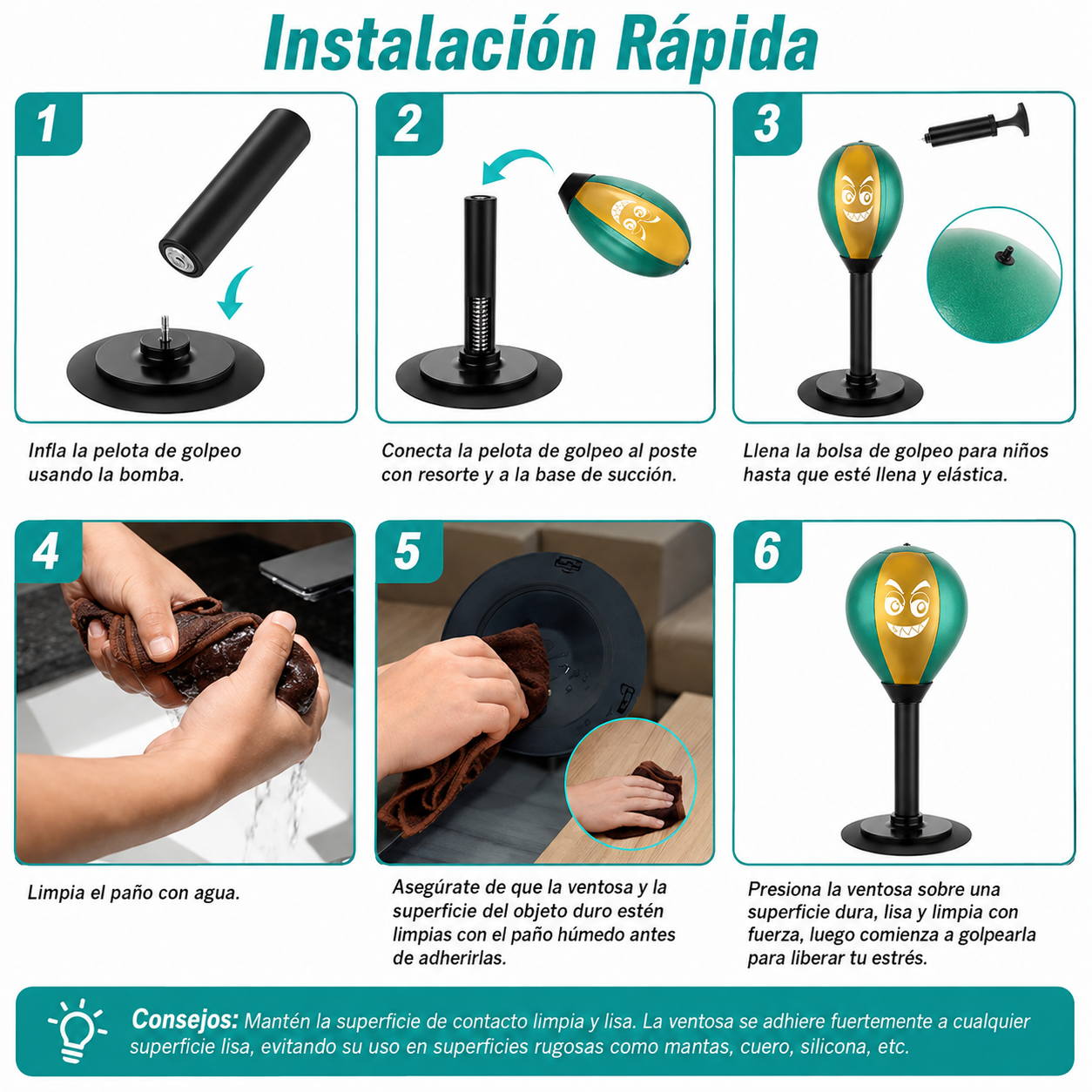 Set De Boxeo De Mesa Para Niños y Adultos  Con Base-3