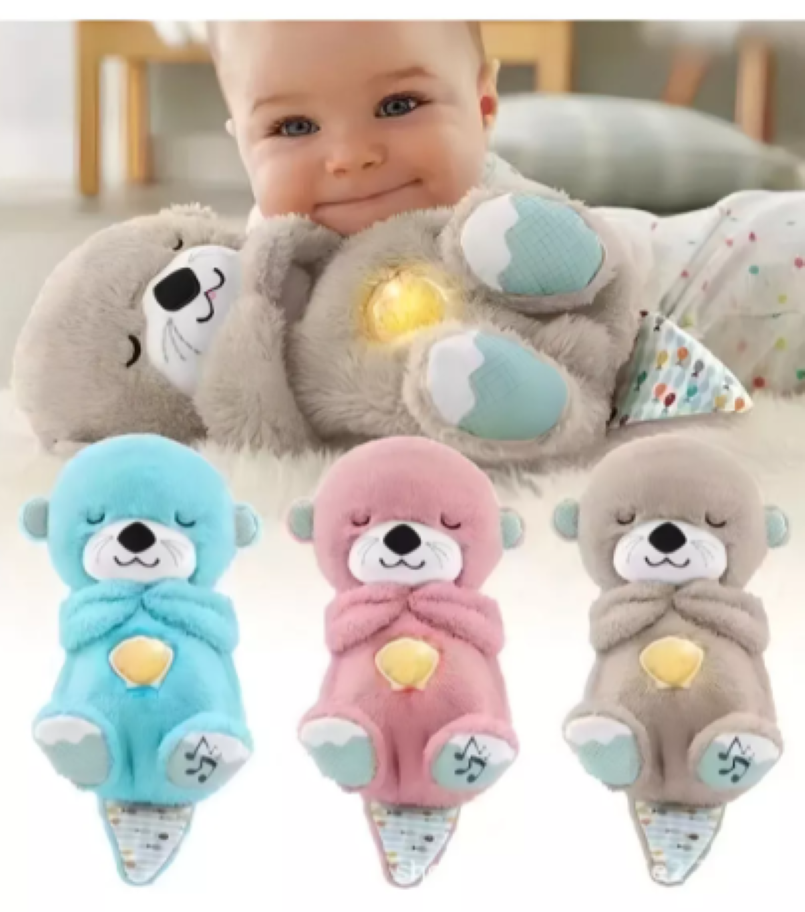 Peluche Nutria De Apego Con Musica Y Respira Celeste-3