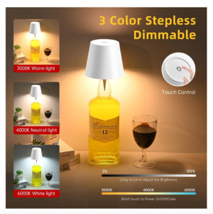 Lampara Faro led Recargable Para Botellas Control Tactil Blanco-2