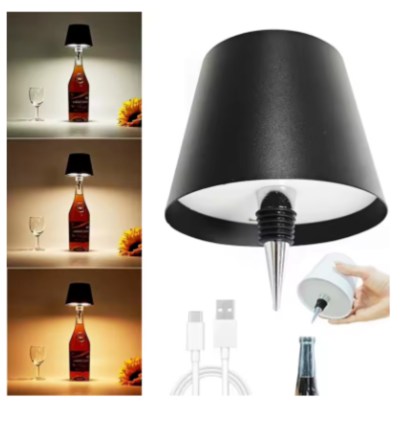 Lampara Faro led Recargable Para Botellas Control Tactil Negro-3