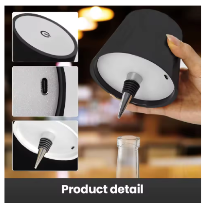 Lampara Faro led Recargable Para Botellas Control Tactil Negro-4
