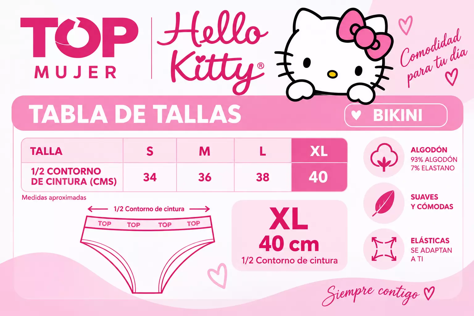 Pack 3 Bikinis Mujer Hello Kitty Algod n Talla XL TOP Mujer-2