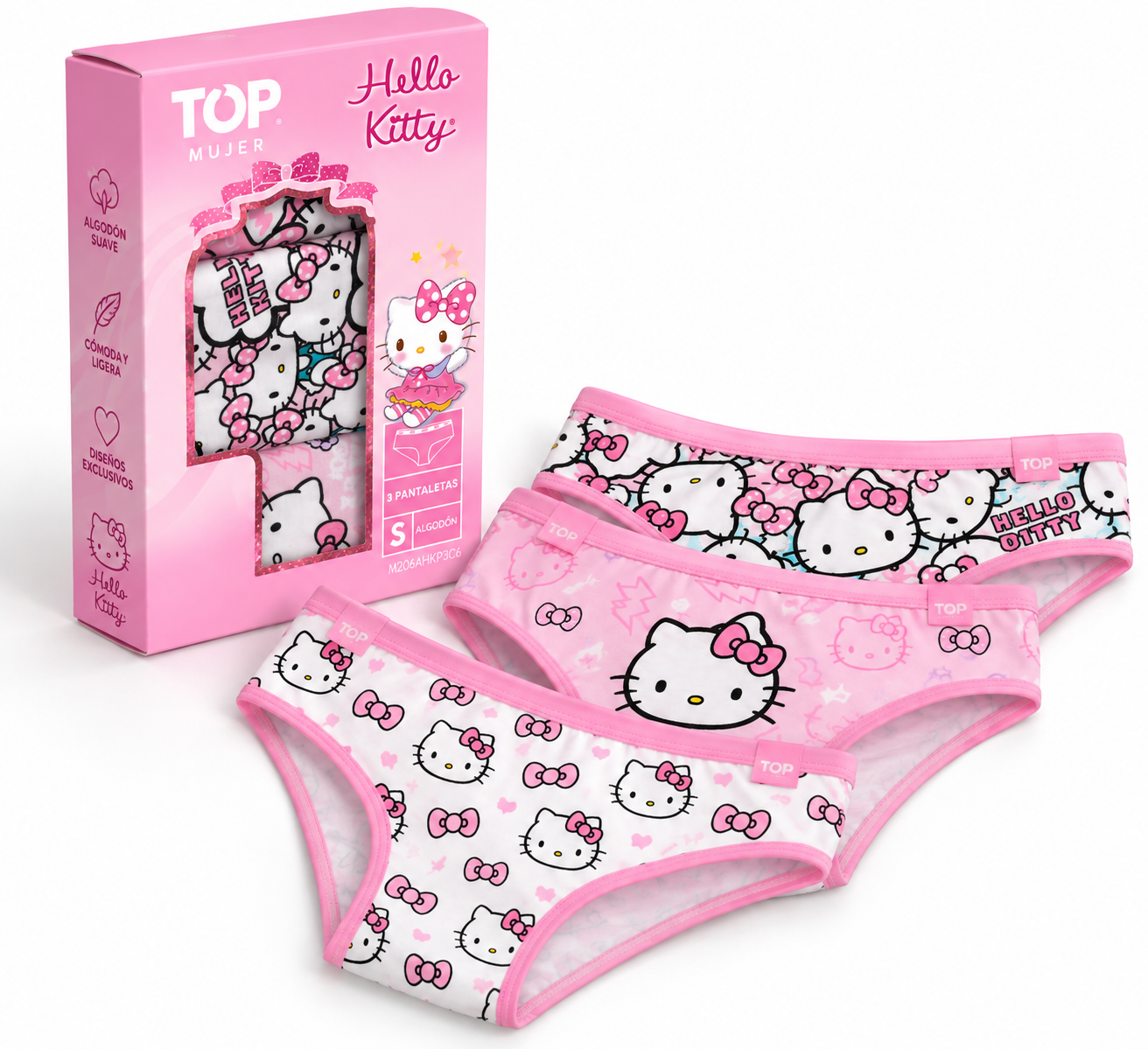 Pack 3 Pantaletas Mujer Hello Kitty Algod n Talla S TOP Mujer-0