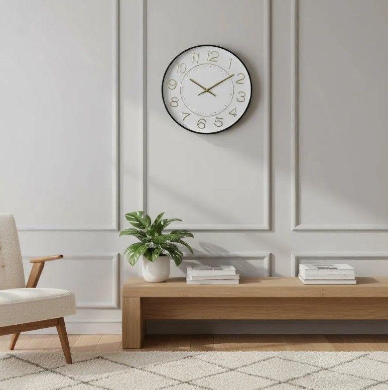 Reloj Decorativo Económico Blanco Y Dorado 30cm-3