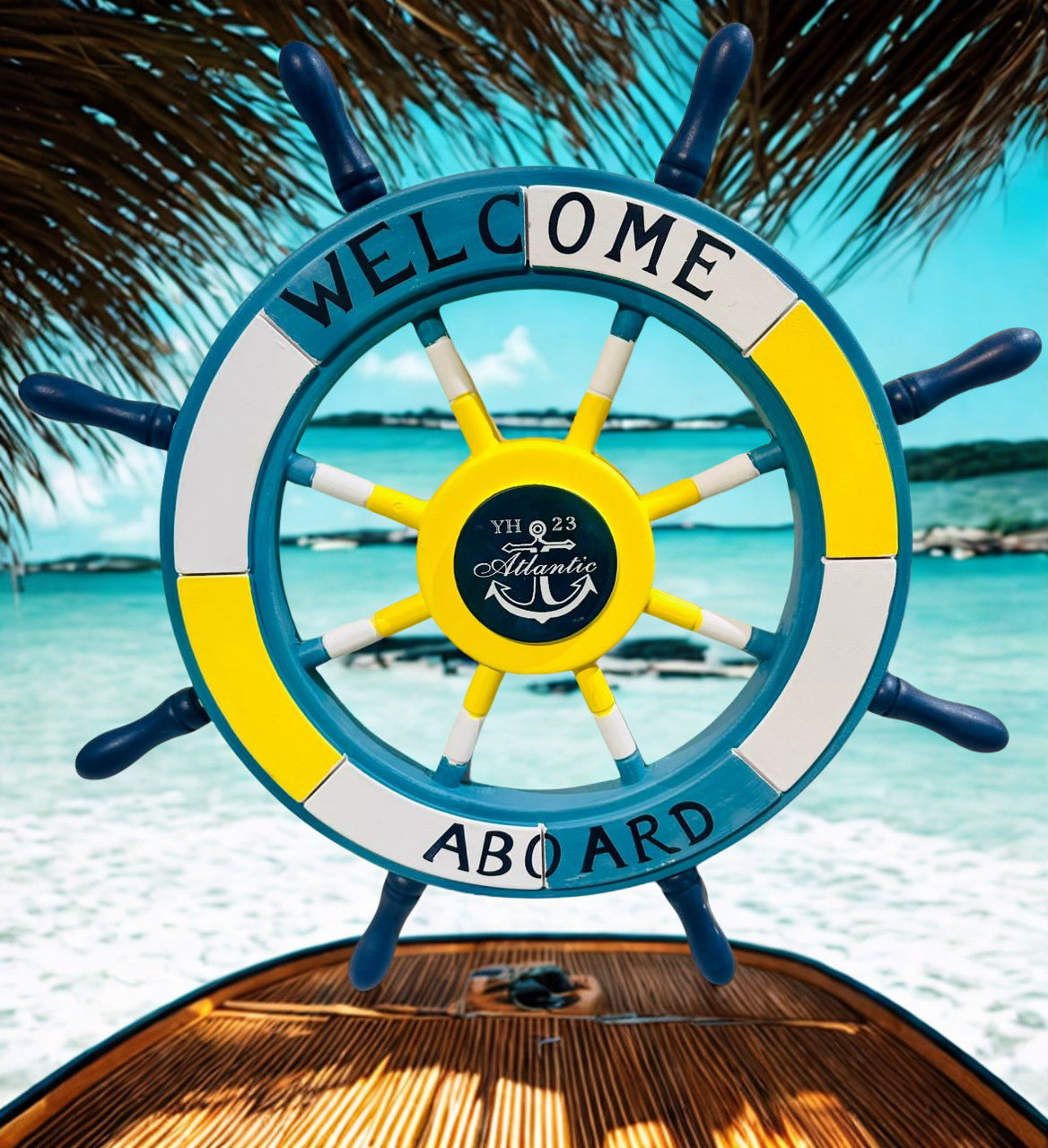 Adorno Timón De Capitán De Madera 58x58cm-2