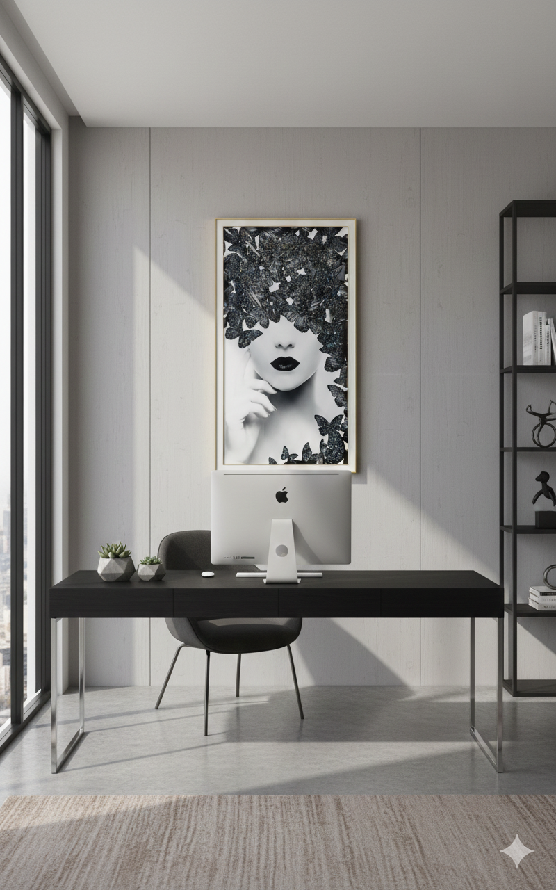 Cuadro Minimalista De Rostro Y Mariposas 80x140cm-2