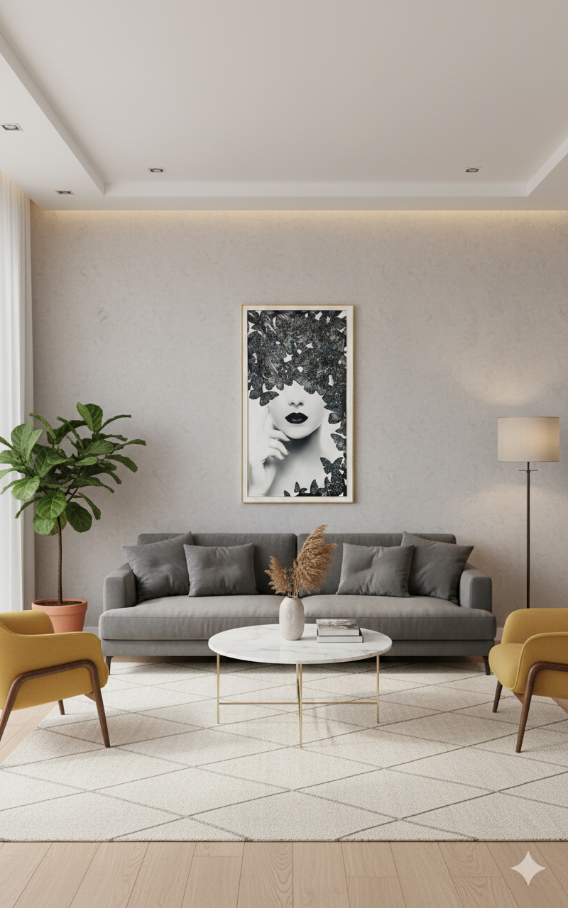 Cuadro Minimalista De Rostro Y Mariposas 80x140cm-3