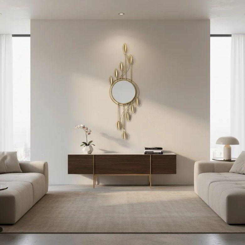 Espejo Decorativo Dorado 116cm, Diseño Hojas-2