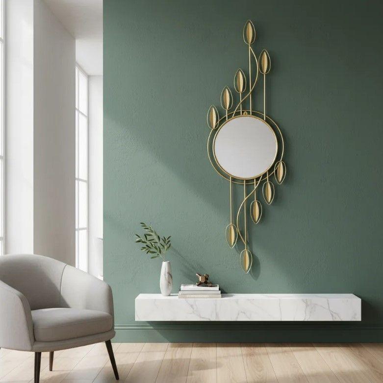 Espejo Decorativo Dorado 116cm, Diseño Hojas-3