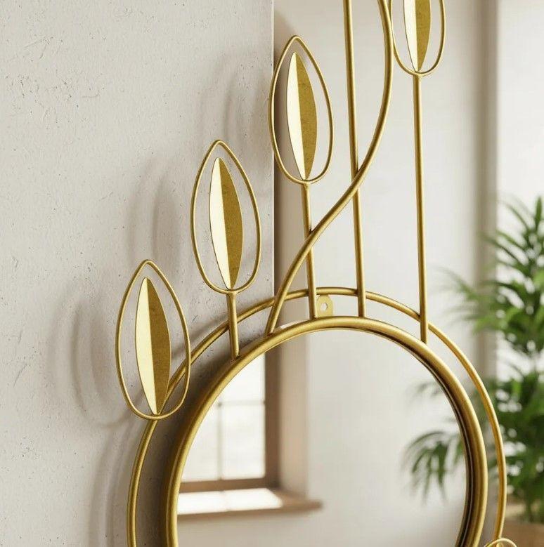 Espejo Decorativo Dorado 116cm, Diseño Hojas-4