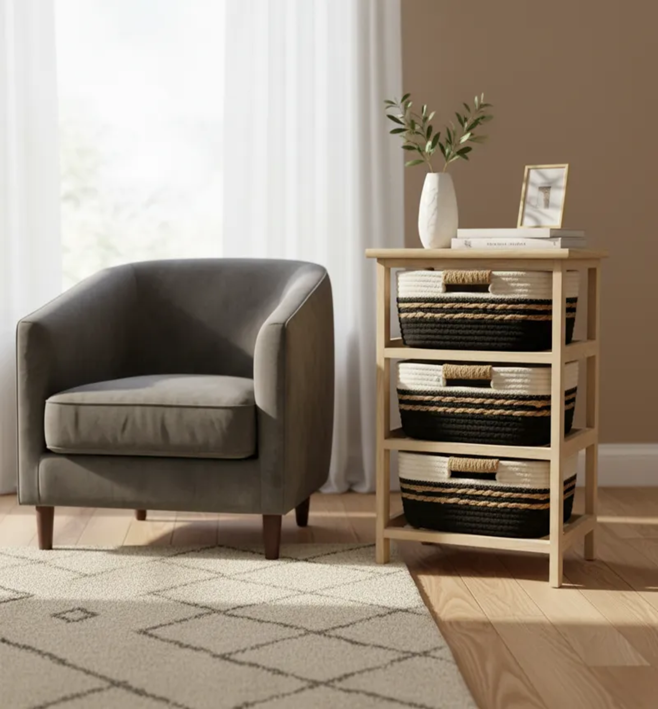 Cajonera Organizadora Madera Natural Con Cajones Yutes-2