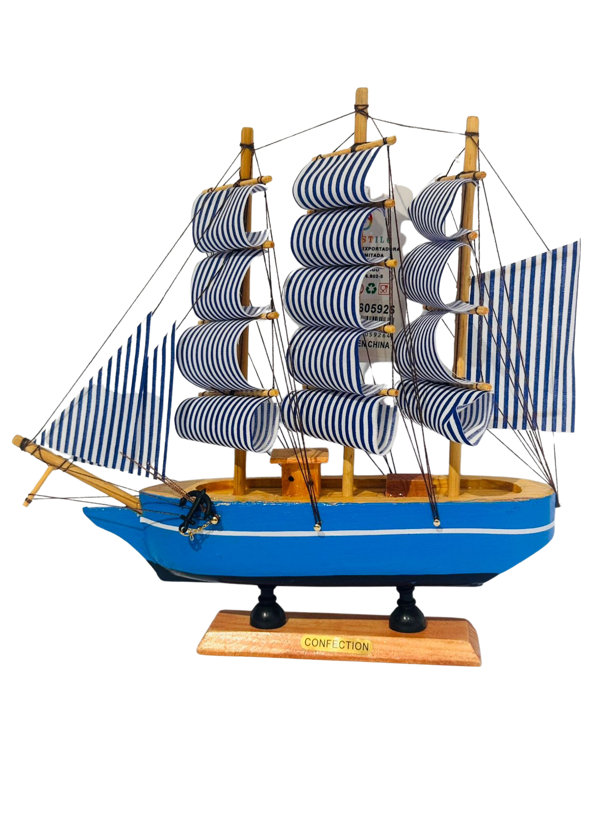 Decoración: Barco Velero De Madera 23cm-1