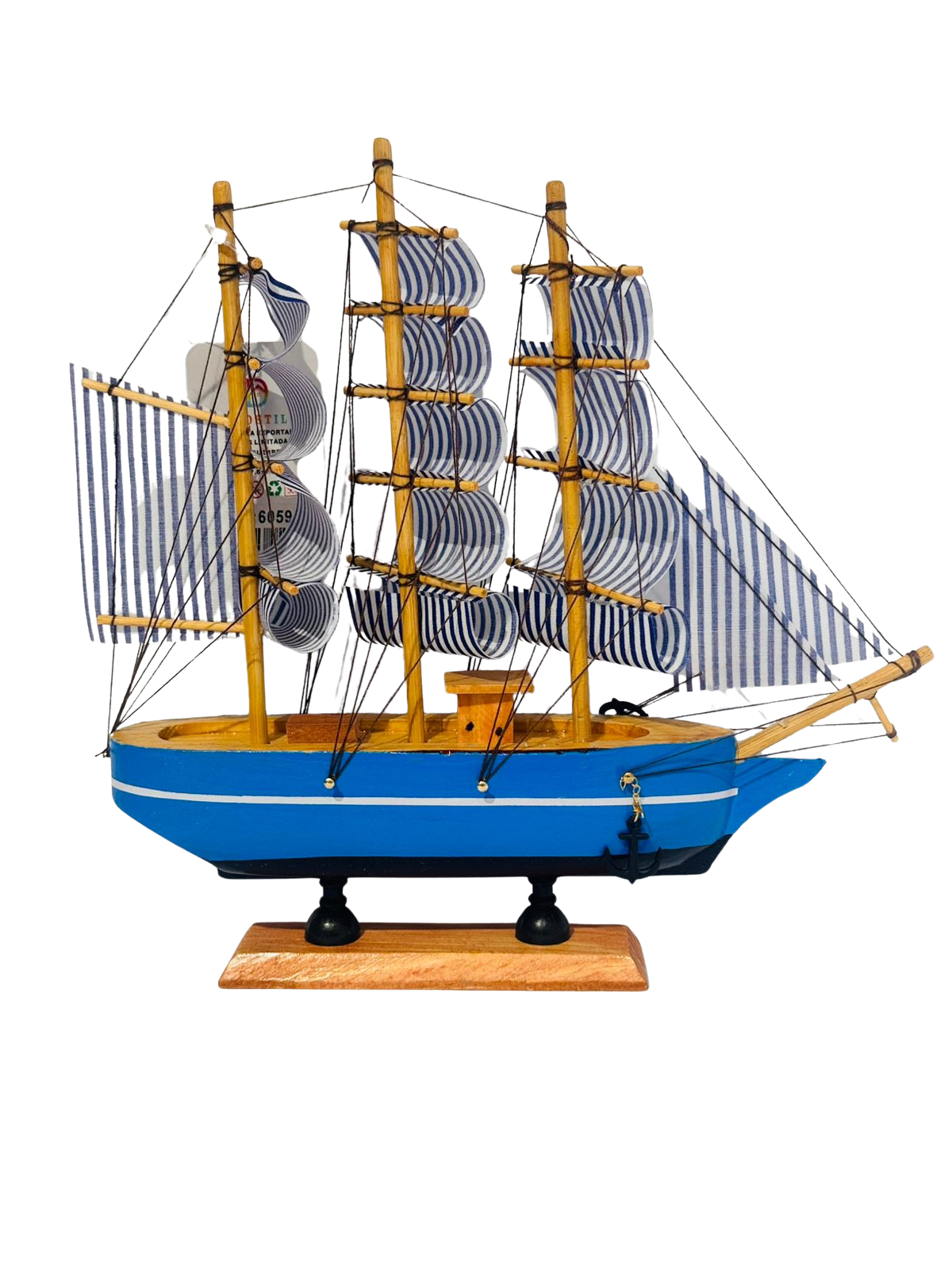 Decoración: Barco Velero De Madera 23cm-0