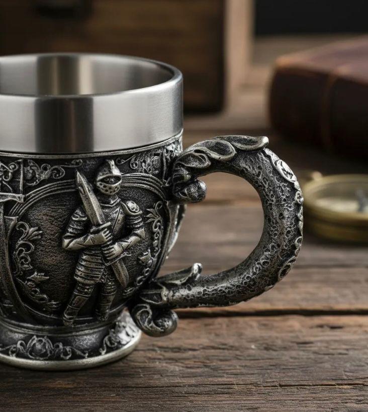 Taza De Acero Estilo Medieval Vanguiardista con Caballero-2