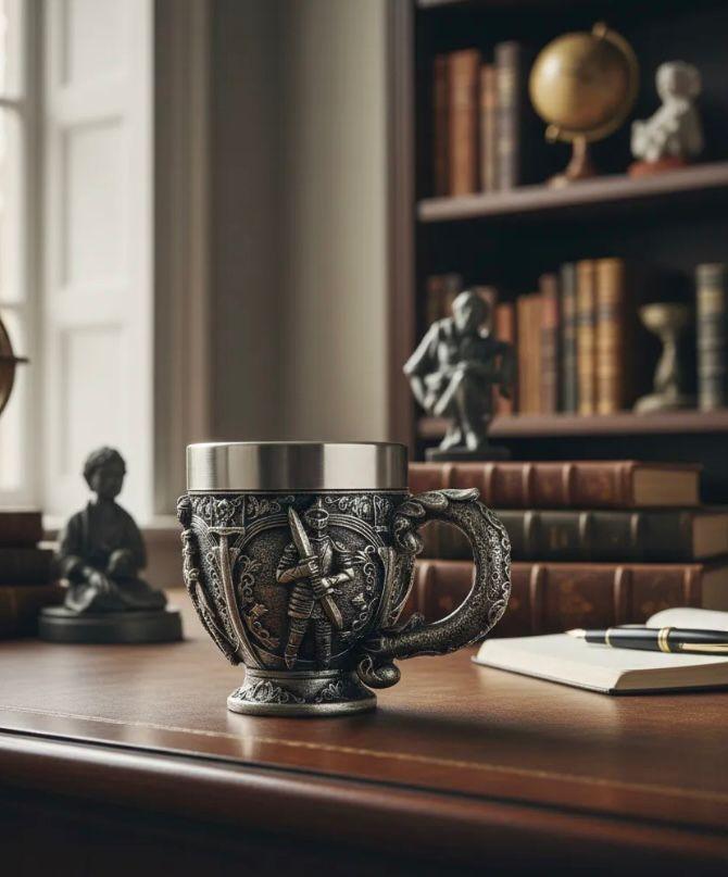Taza De Acero Estilo Medieval Vanguiardista con Caballero-3