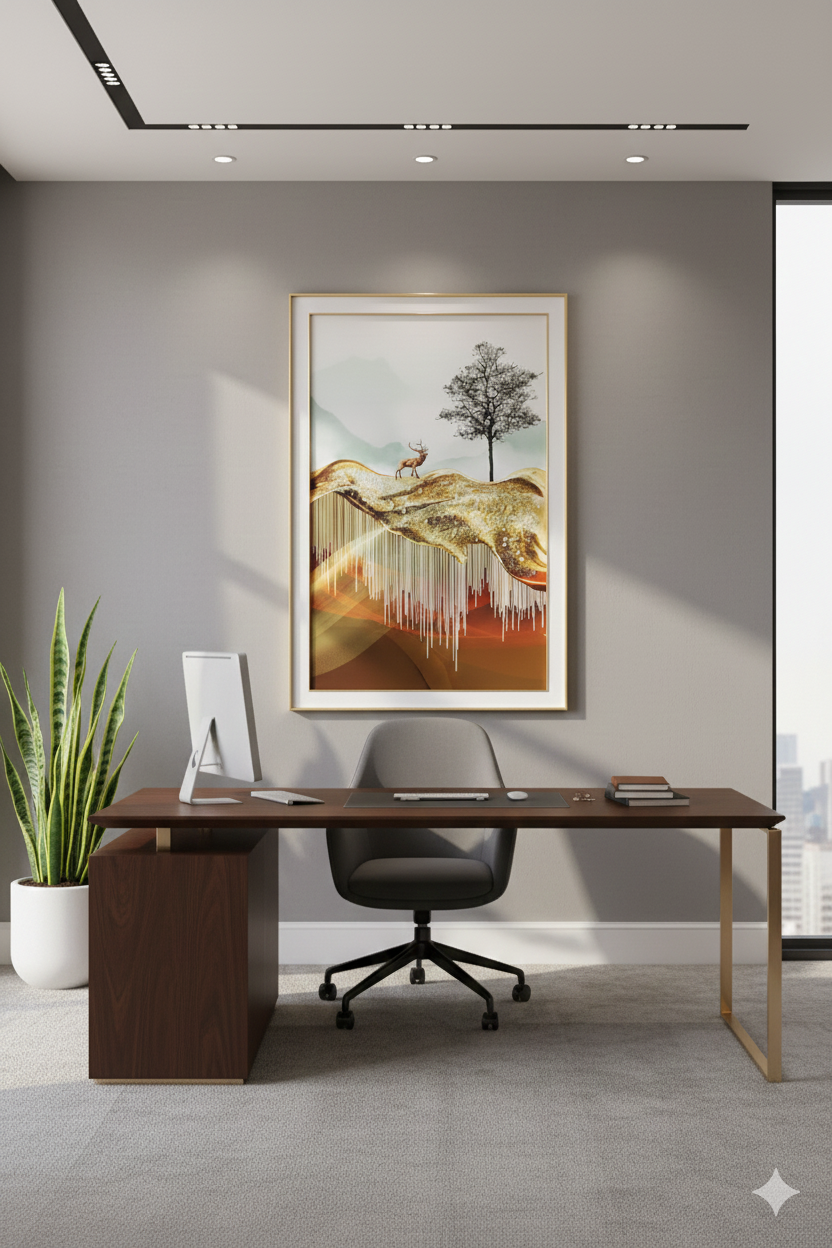 Cuadro de Ciervo en Paisaje Dorado Elegante 60x90cm-2