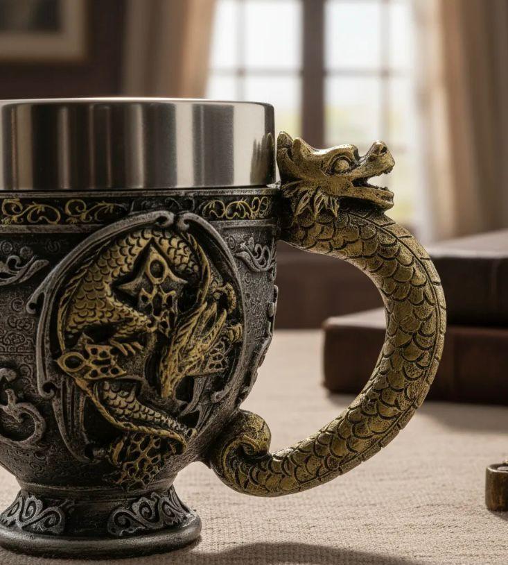 Taza De Acero Estilo Medieval Vanguiardista con Dragon-2