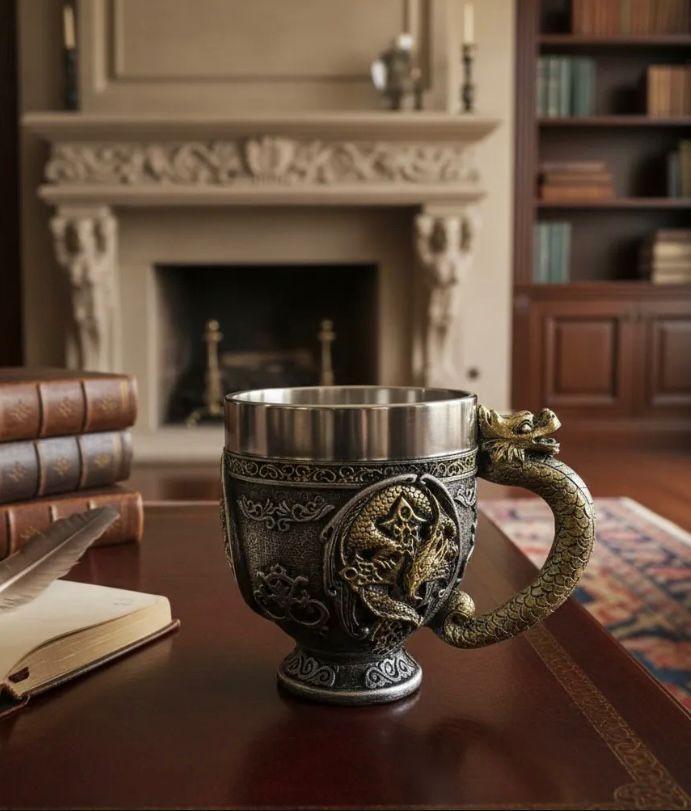 Taza De Acero Estilo Medieval Vanguiardista con Dragon-3
