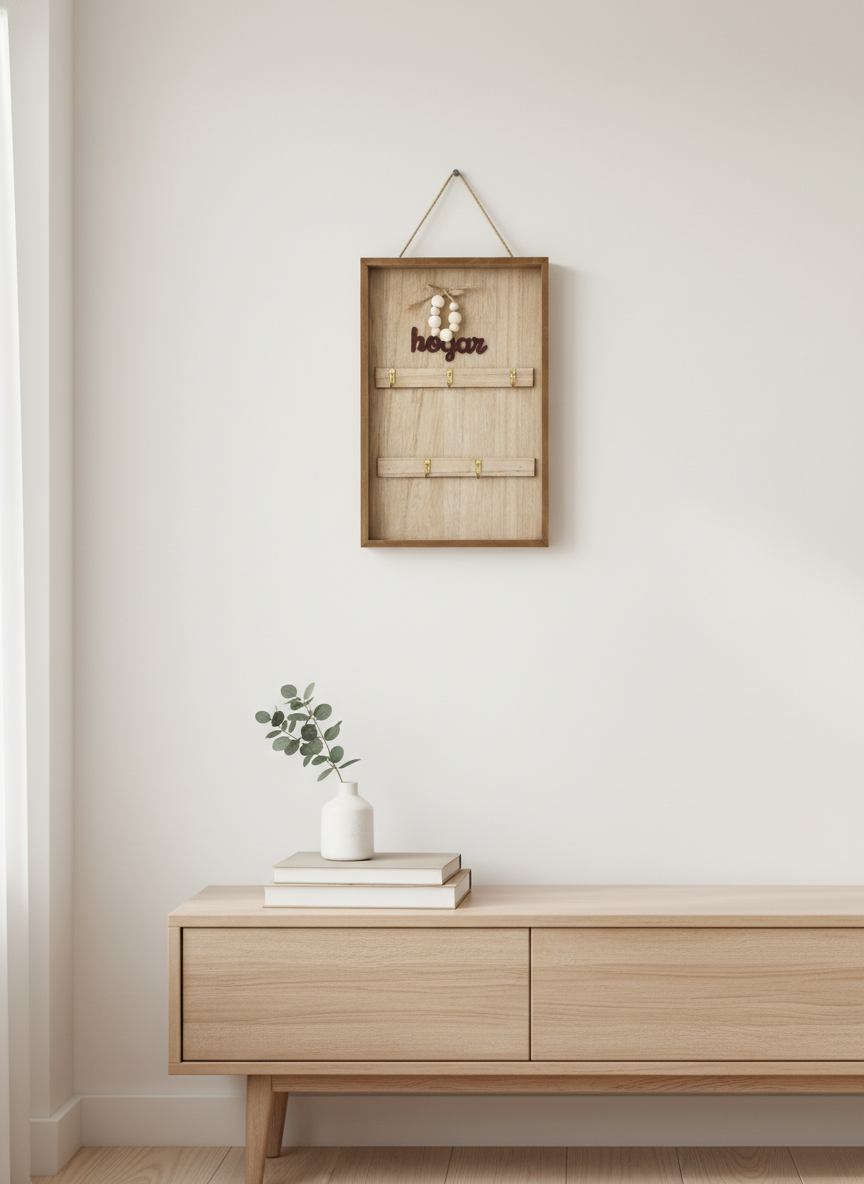 Porta Llave Decorativo Madera 6 Ganchos De Pared-2