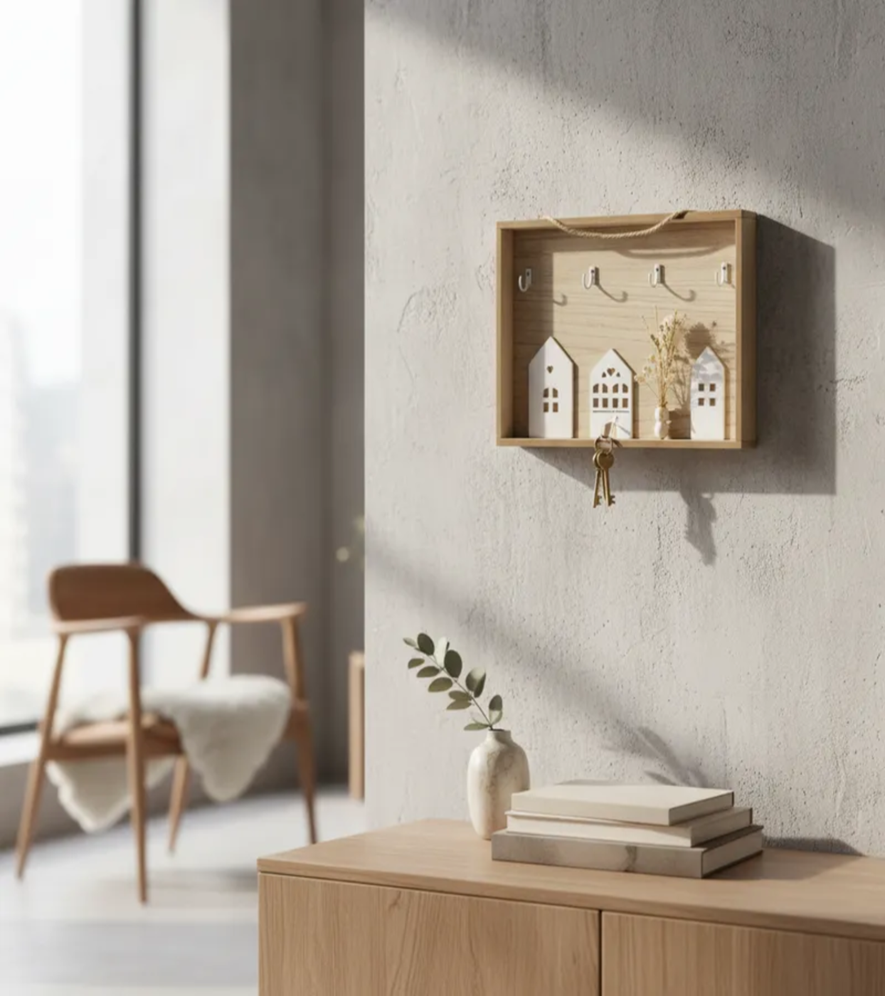 Porta Llaves Decorativo De Madera Para Entrada-3