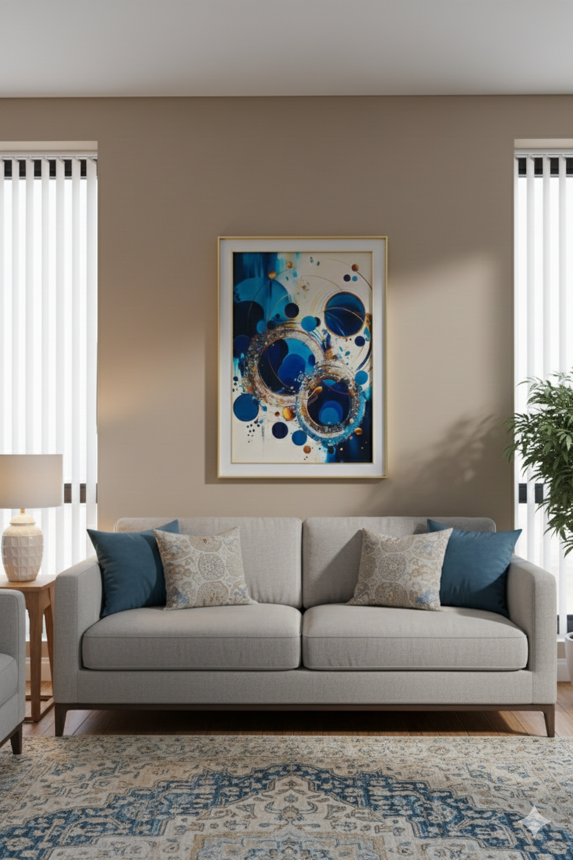 Cuadro Abstracto Moderno Azul y Dorado 50x70cm-2