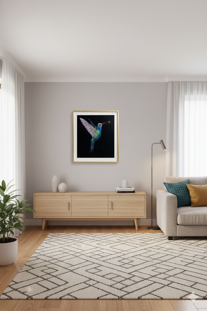 Cuadro Colibrí con Marco Dorado Derecho 60x60cm-2