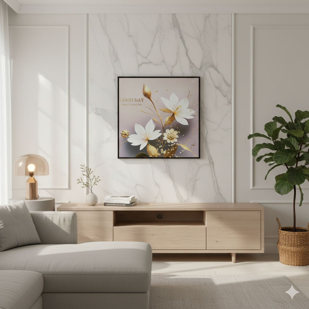 Cuadro de Flor Blanca Minimalista 60x60cm-3