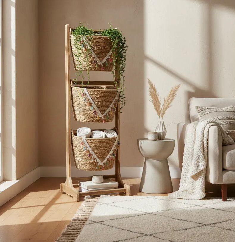 Canasto Estante Con Base Resistente Dise o Boho Chic-2