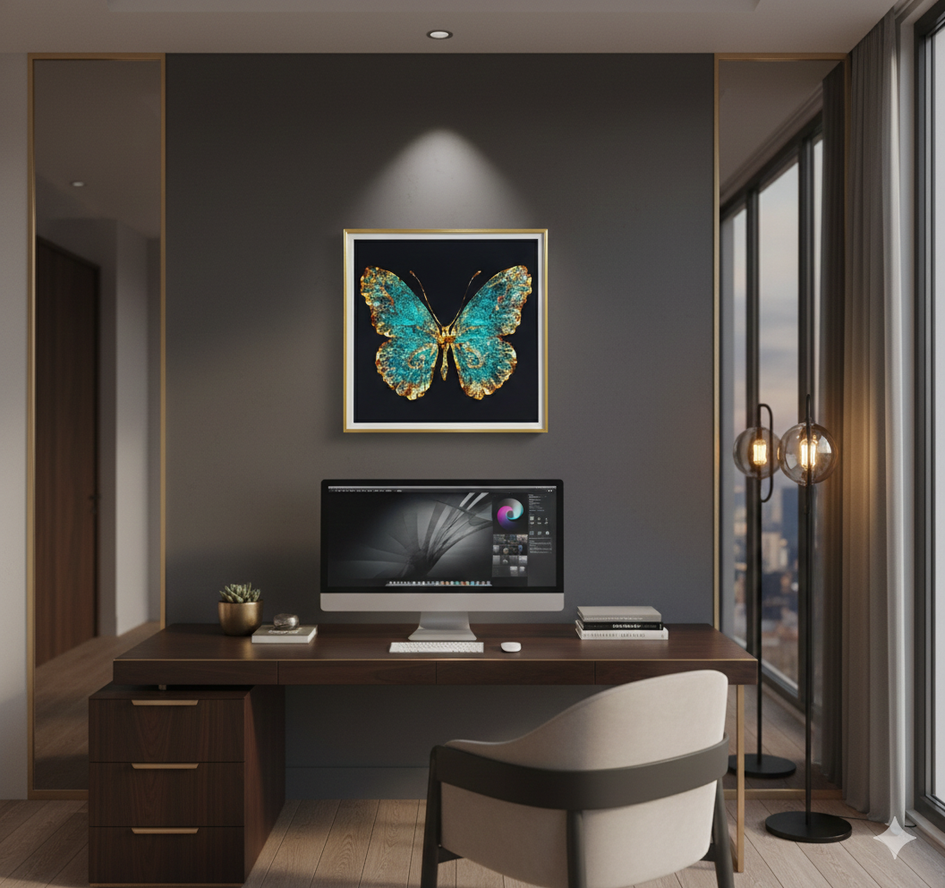 Cuadro Mariposa Turquesa Dorada 60x60cm-2