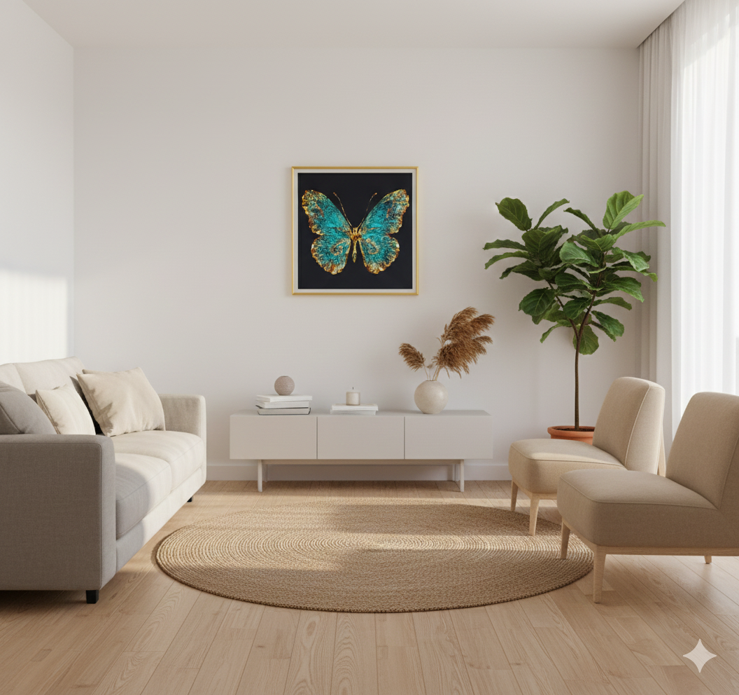 Cuadro Mariposa Turquesa Dorada 60x60cm-3