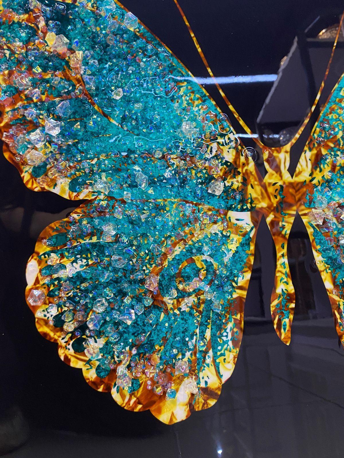 Cuadro Mariposa Turquesa Dorada 60x60cm-4